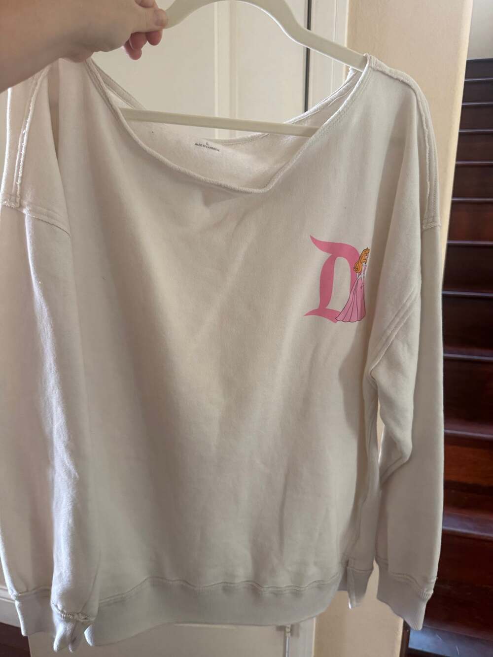 Aurora Disneyland D Sweatshirt Off the Shoulder Size Large Sleeping Beauty